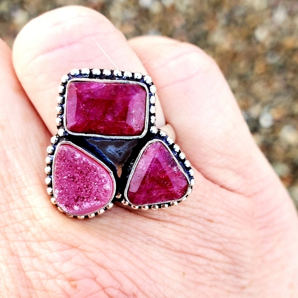 New Cherry Ruby and Druzy 925 Silver Ring. - Picture 11 of 14